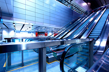 Image showing Moving escalator in blurred motion