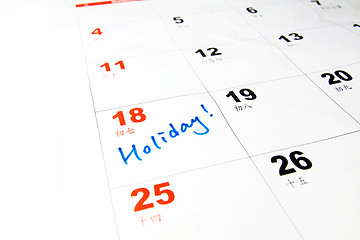 Image showing  Holiday on calendar concept