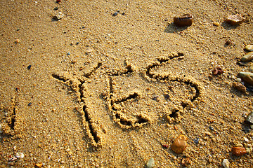 Image showing YES words on sand