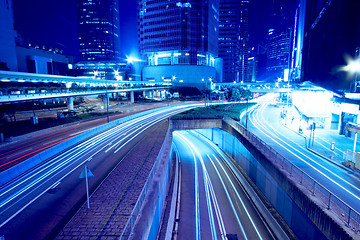 Image showing Traffic through downtown of Hong Kong at night