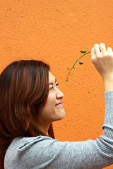 Image showing Chinese girl playing grasses