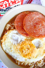 Image showing Hong Kong breakfast - milk, egg and meat instant noodles