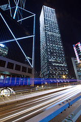 Image showing Traffic through downtown of Hong Kong at night