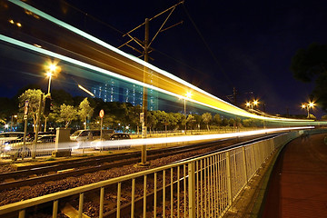 Image showing Light rail at night