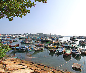 Image showing Cheung Chau fishing boats along the coast in Hong Kong