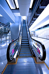 Image showing Moving escalator in a subway station