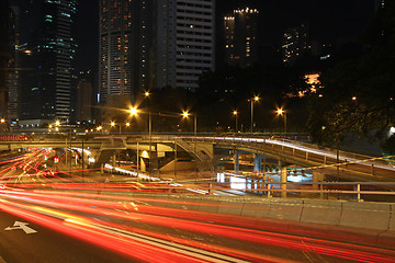 Image showing Traffic through downtown of Hong Kong at night