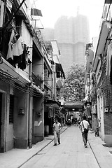 Image showing An old street with modern buildings in China