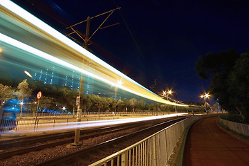 Image showing Light rail at night