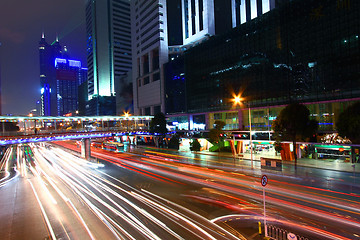 Image showing Traffic through downtown of Shenzhen at night