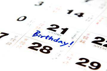 Image showing Birthday on calendar