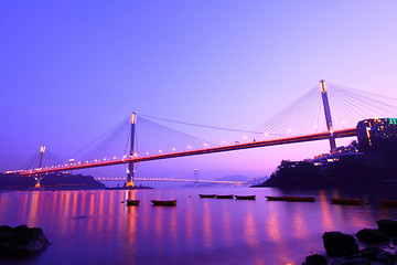 Image showing Ting Kau Bridge in Hong Kong at ngiht