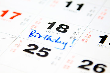 Image showing Birthday on calendar