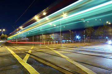 Image showing Light rail, one kind of transportation in Hong Kong at night