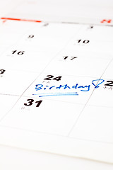 Image showing Birthday on calendar