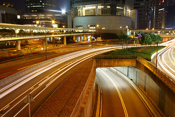 Image showing Traffic through downtown of Hong Kong at night