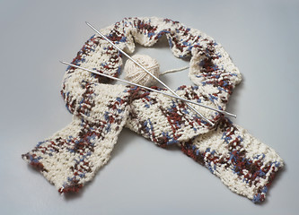 Image showing Knitted scarf with knitting needles