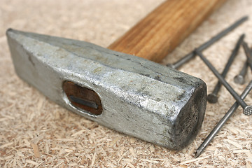 Image showing Hammer and  nails