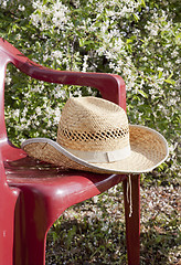 Image showing Plastic chair in the garden