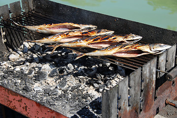 Image showing Grilled fish on barbecue