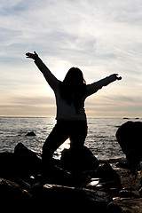 Image showing Beach Woman Silhouette