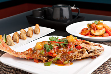 Image showing Thai Style Red Snapper Presentation