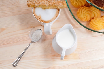 Image showing fresh breakfast coffee and pastry