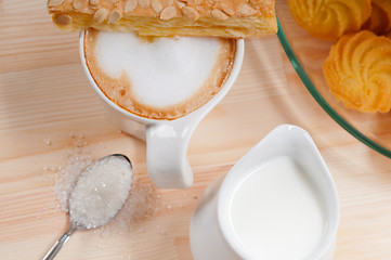 Image showing fresh breakfast coffee and pastry