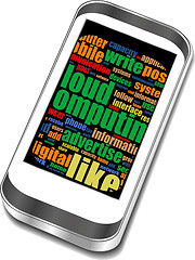 Image showing Smart phone with application icons and social media words