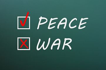 Image showing Peace and war with check boxes on a green chalkboard