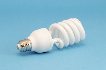 Image showing Novel fluorescent light bulb on blue background 