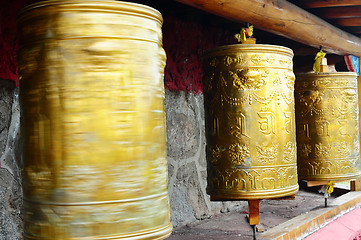 Image showing Tibetan prayer wheels