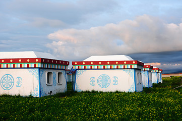 Image showing Mongolian tent on grassland