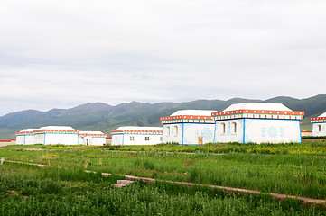 Image showing Mongolian tent on grassland