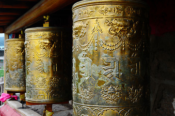 Image showing Tibetan prayer wheels