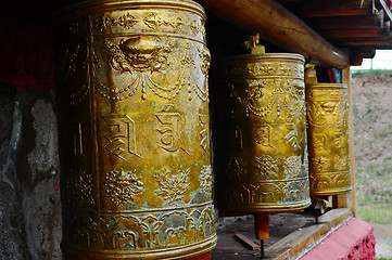 Image showing Tibetan prayer wheels