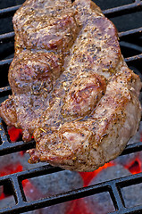 Image showing roasted pork neck on barbecue