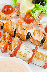 Image showing grilled salmon and shrimps