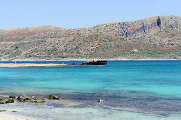 Image showing Wreck of the old ship Lagoon Balos, Gramvousa, Crete, Greece