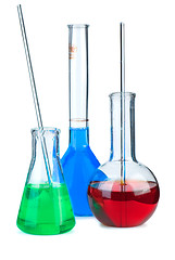 Image showing Three flasks with different chemical agents