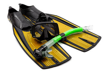 Image showing Mask, snorkel and flippers on white background.