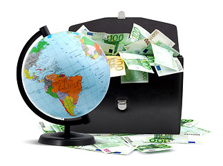 Image showing Globe, money and briefcase