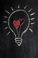 Image showing Lightbulb drawn with chalk on a chalkboard symbolizing love