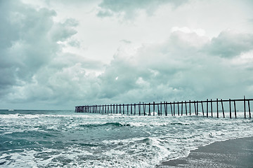 Image showing Old jetty over the stormy sea