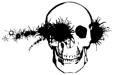 Image showing Monochrome grunge illustration - a bullet through a human skull