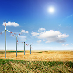 Image showing Wind turbines on the field