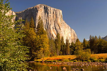 Image showing View of El Capitan from Merced River with autumn colors