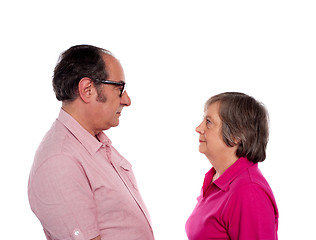 Image showing Looking into each others eyes. Aged love couple