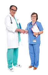 Image showing Medical representatives shaking hands