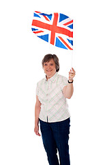 Image showing Aged lady with a union jack